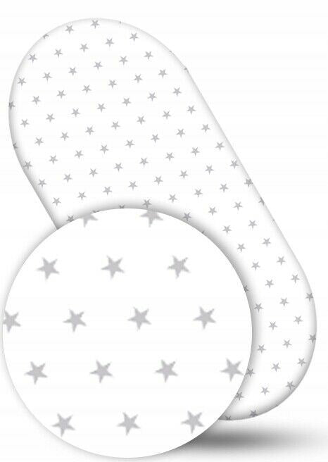 Cotton Fitted Baby Sheet Fit Moses Basket Pram 80X38cm Small Grey Stars On White