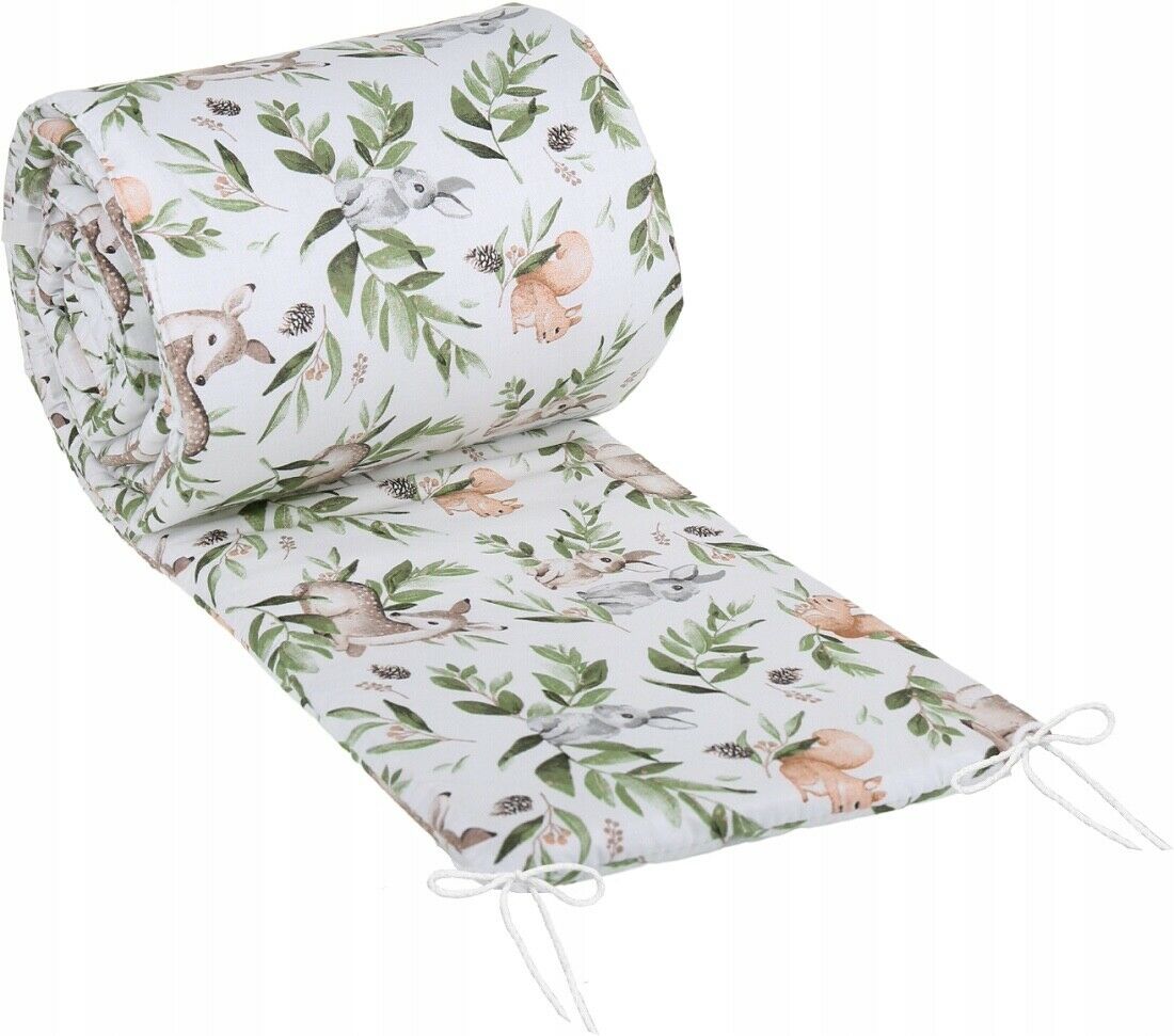 Padded baby bumper to fit cot 120x60 all around 100% cotton 360cm Green Glade