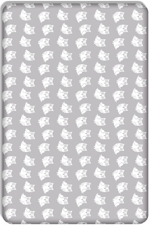 Baby Fitted Junior Bed Sheet Printed 100% Cotton Mattress 160X70cm Owls Grey