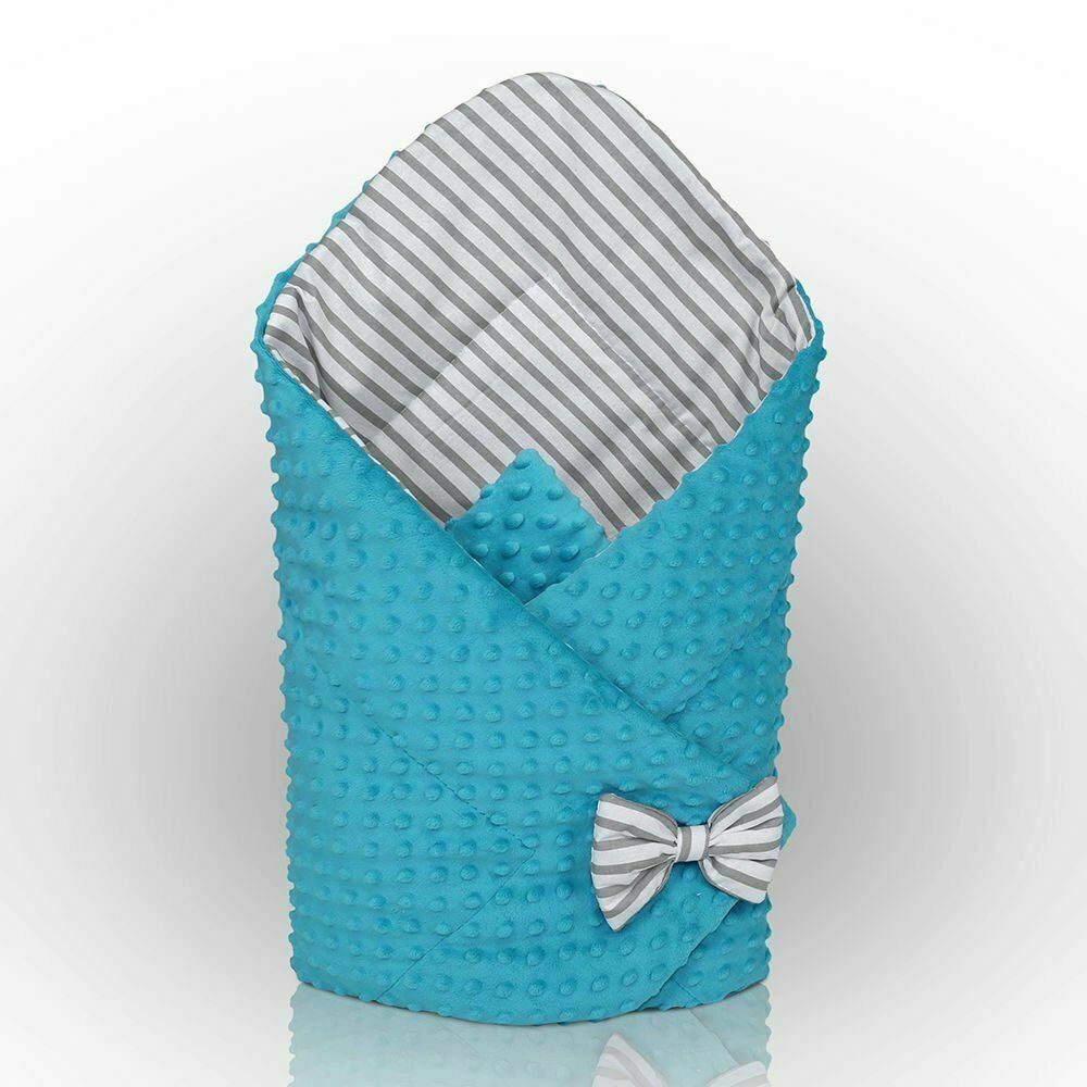 Baby Swaddle Wrap Newborn Dimple Cotton Infant Bedding Turquoise/Grey Stripes