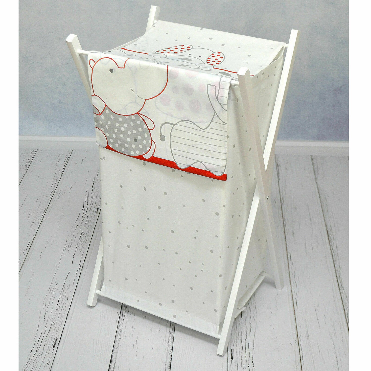 Laundry Basket with white wooden frame and storage removable linen ZOO RED
