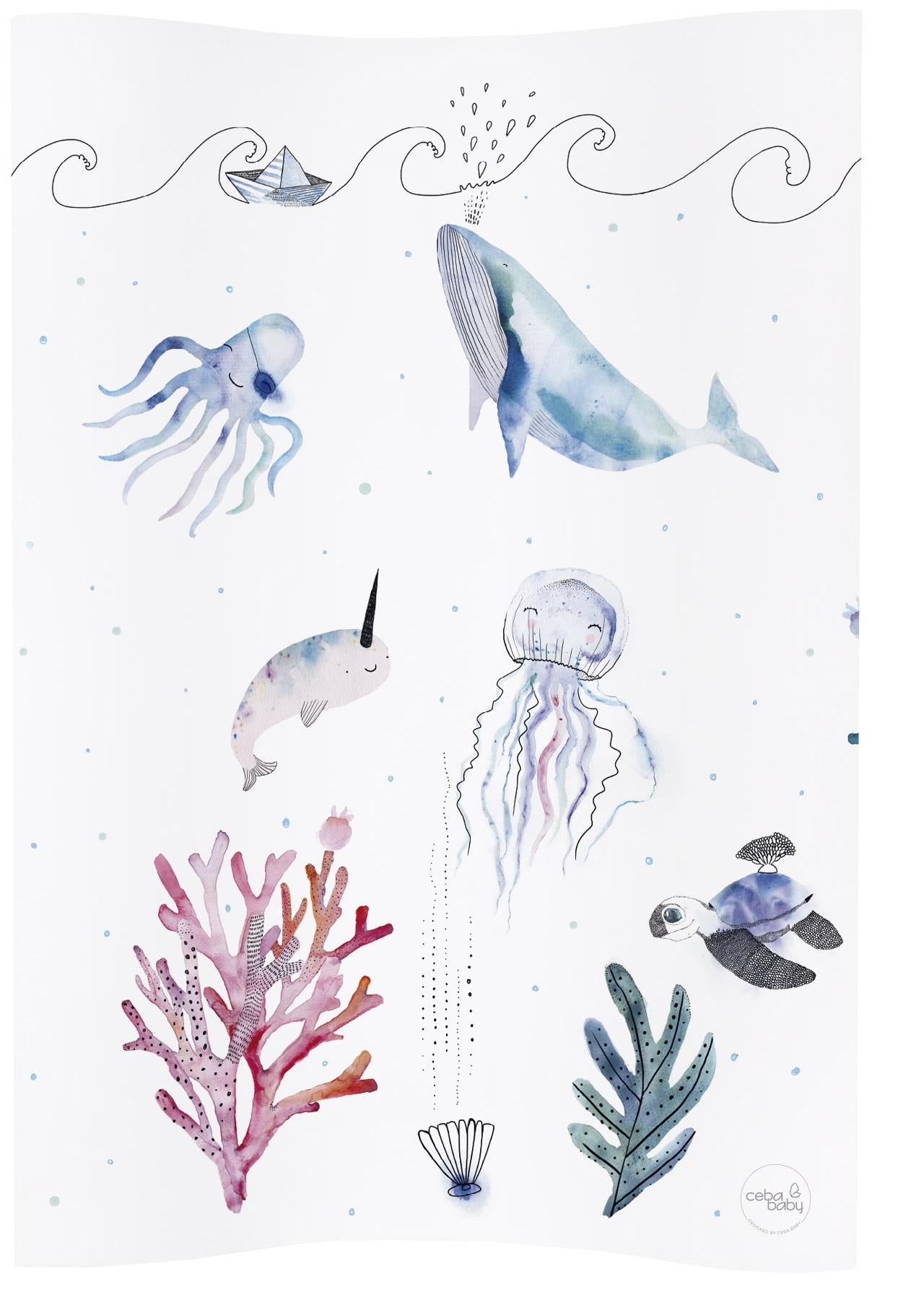 Baby Changing Mat Padded Soft Base 70x50cm Waterproof Raised Edges Ocean