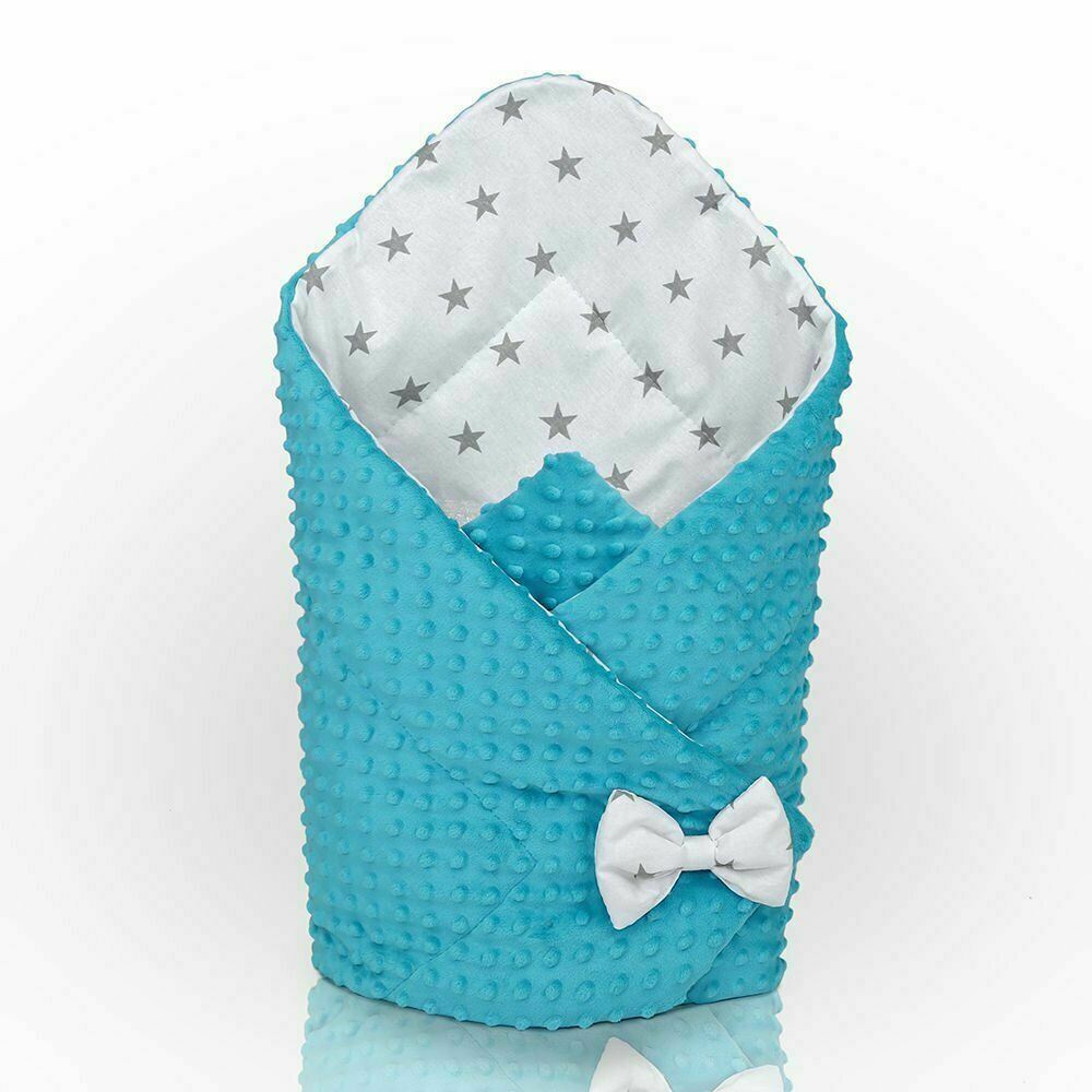 Baby Swaddle Wrap Newborn Dimple Cotton Infant Bedding Turquoise/ Small Stars On White