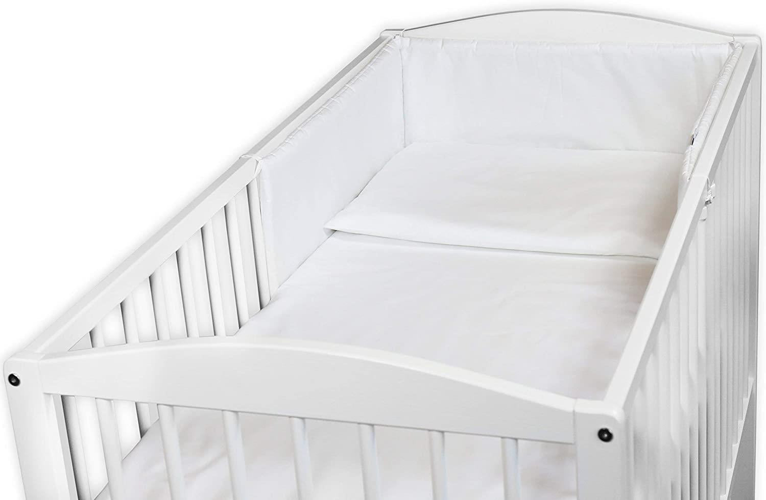 Baby 3Pc Bedding Set Pillow Duvet Bumper Fit Cotbed 140x70cm White