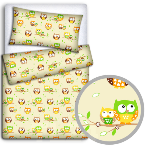 Bedding Set 4Pc Fit Kids Junior Bed 150X120 Owls Yellow