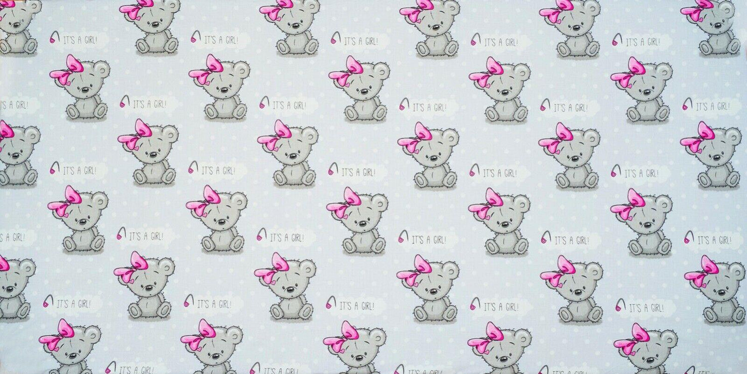 Baby Fitted Cot Bed Sheet Printed 100% Cotton Mattress 140X70cm Teddy Girl Grey