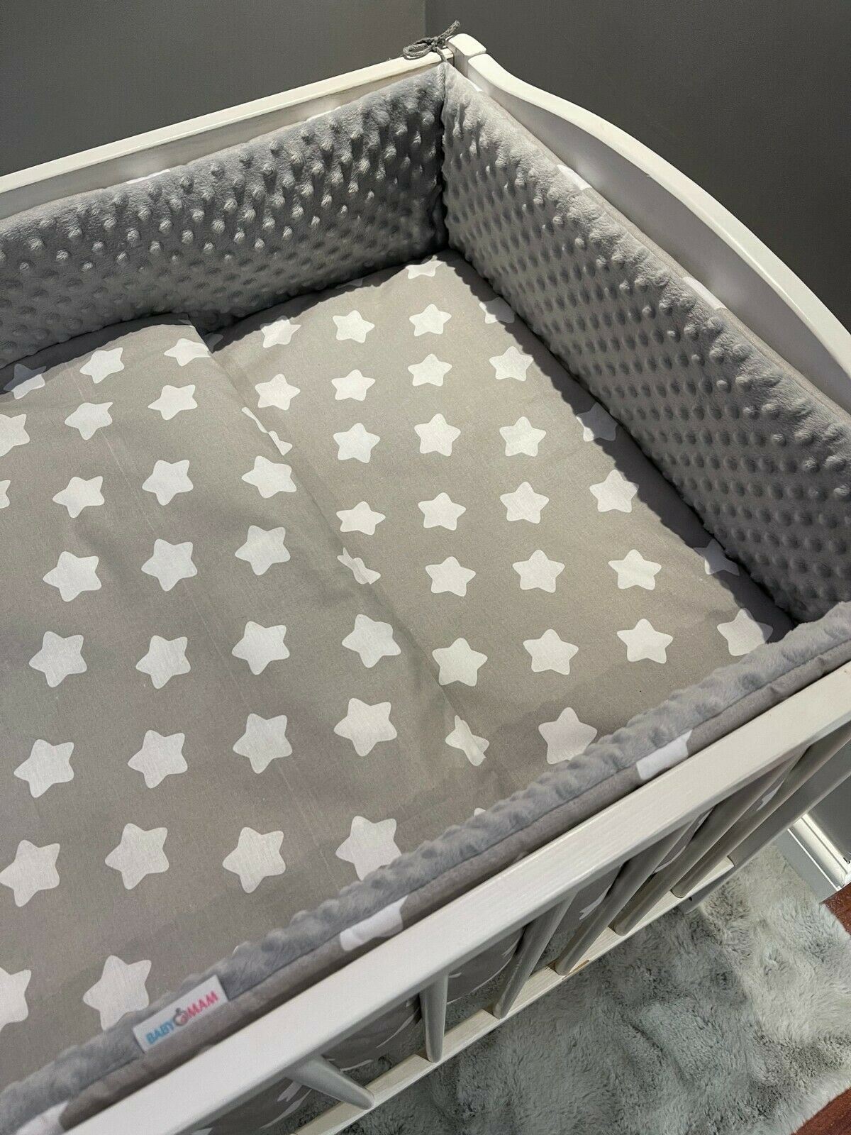 Baby 3Pc Dimple Bedding Set Pillow Duvet Bumper Fit Cotbed 140X70cm Dimple Grey/ Big White Stars On Grey