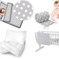 Baby Bedding Set 5pc Nursery Cotton Pillow Duvet Bumper 70x80cm Big White Stars On Grey