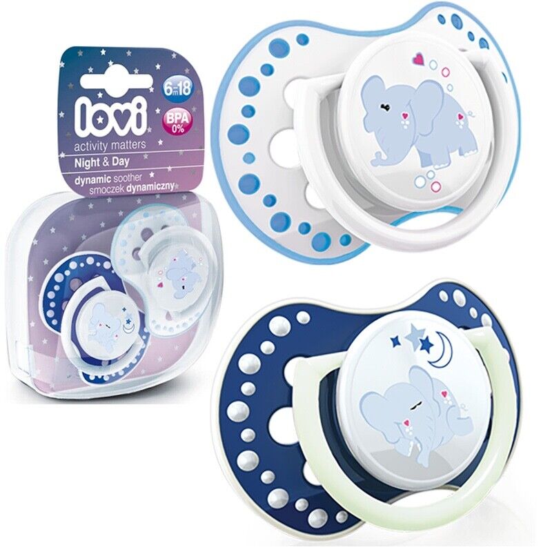 LOVI Dynamic Soother Silicone 6-18m Dummy 2 pcs Elephant blue