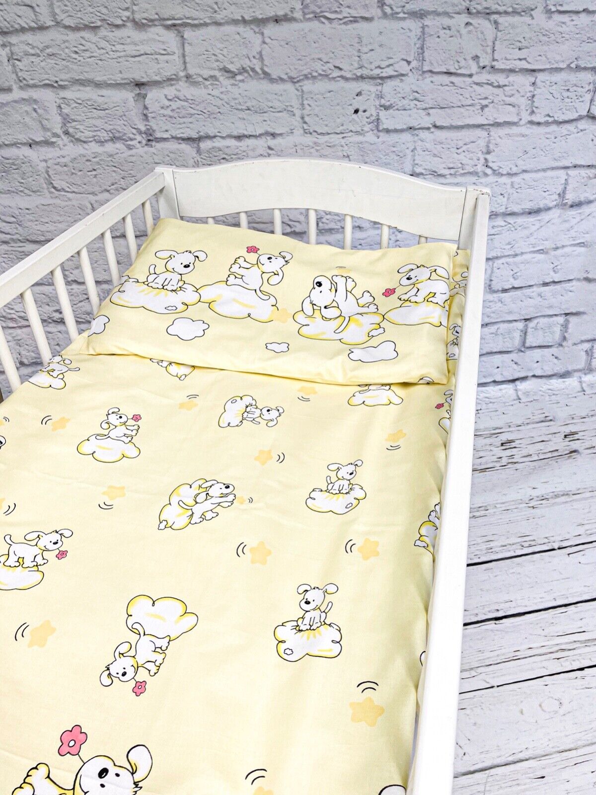 Toddler Bedding Set 2pc Duvet Cover Set 100% Cotton 150x120cm Puppy cream