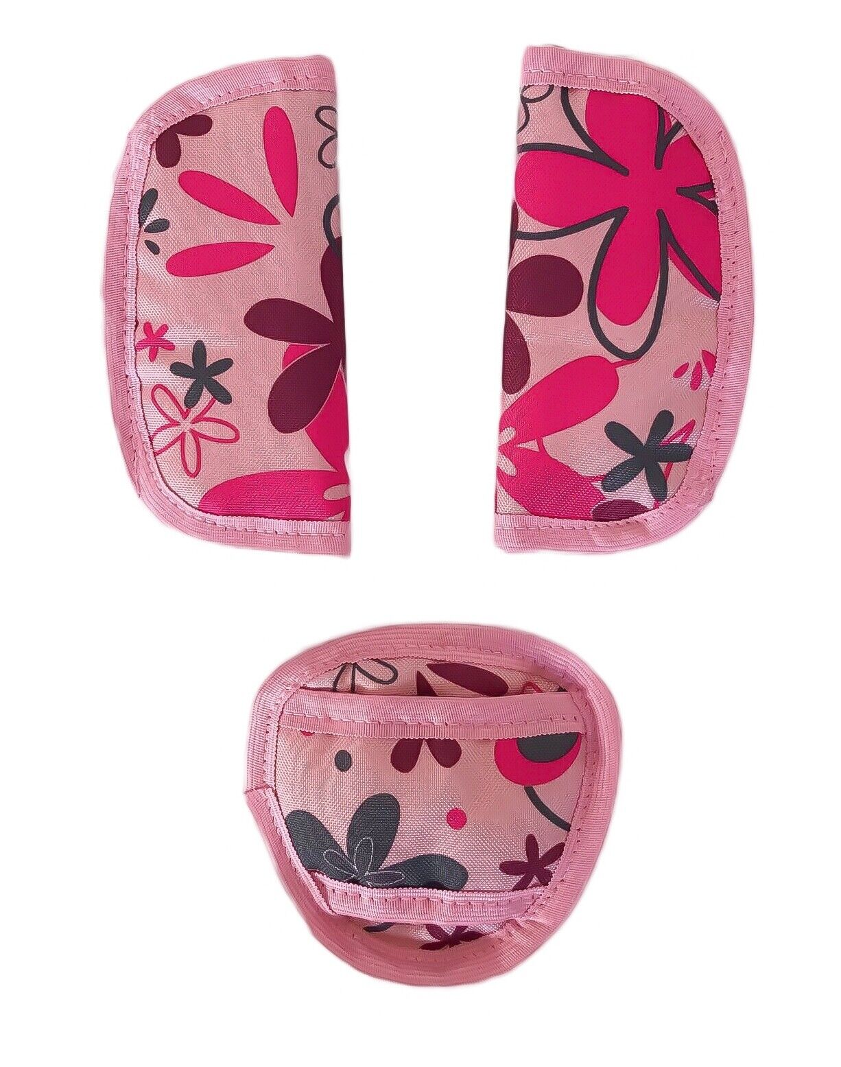 Baby Stroller Car Seat Strap Covers & Crotch 3 PC Universal Dark Pink Flowers
