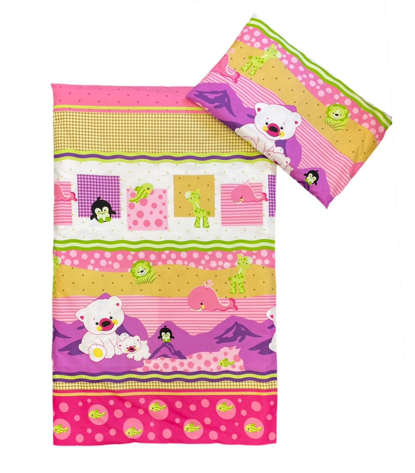 Baby Bedding Fit Junior Bed 150x120cm Pillowcase Duvet Cover Teddy fish pink