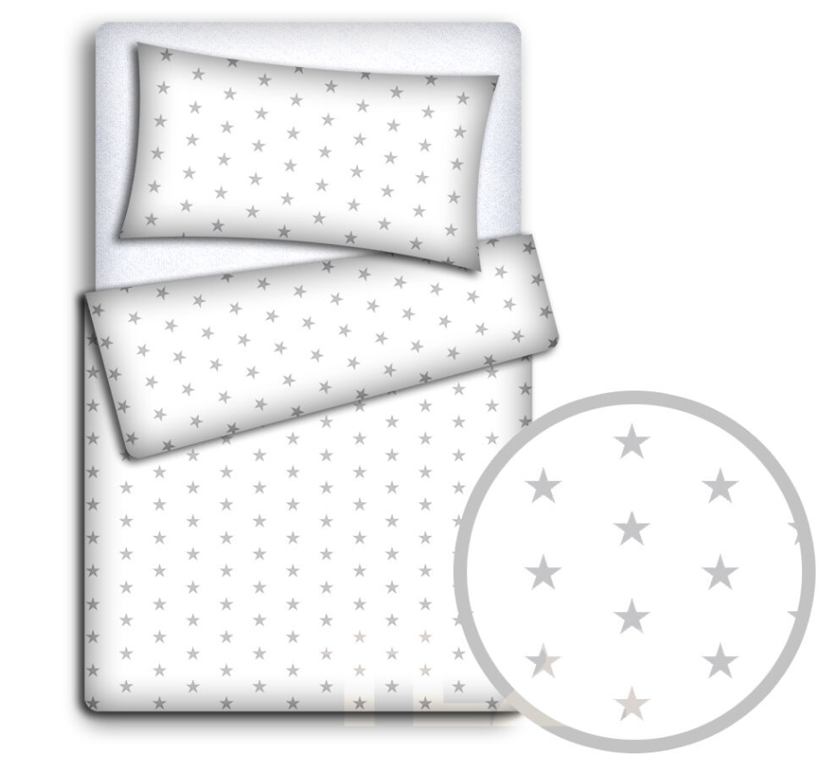 Baby Bedding Set 3pc All-round Bumper Fit Cot bed 140x70 Small Grey Stars