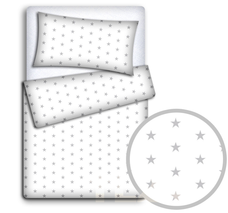 Baby Bedding Set 3pc All-round Bumper Fit Cot bed 140X70 Small grey stars
