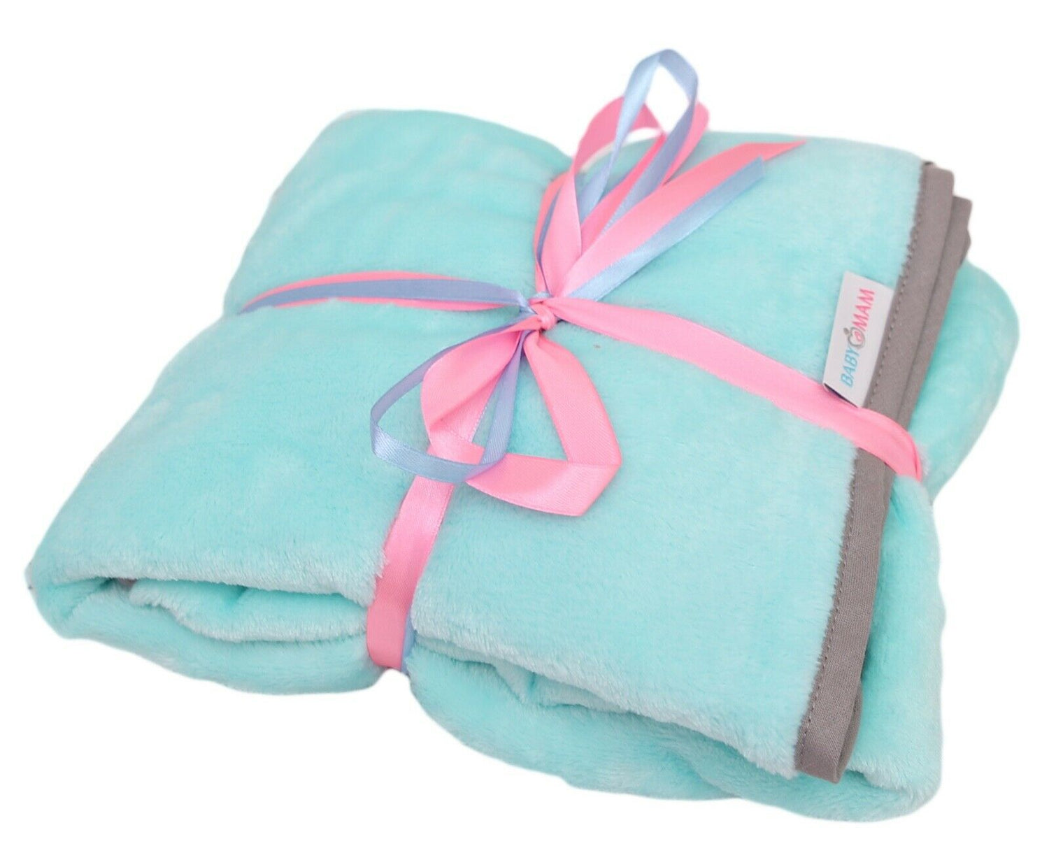 Baby blanket Super soft plush infant nursery cosy baby gift 75x100cm - Mint/Grey