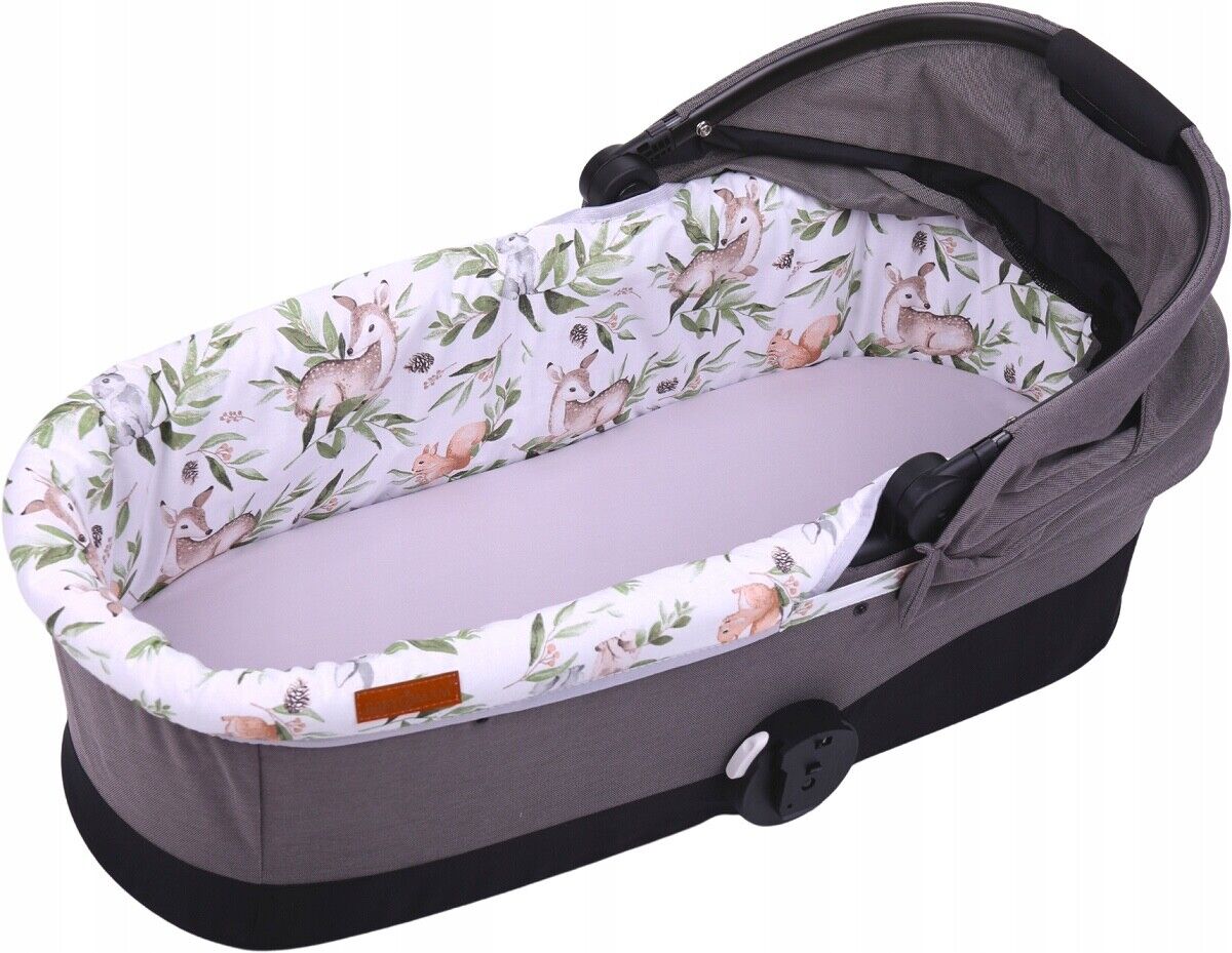 Double-sided Liner Carrycot cover + Fitted Cotton Sheet 80x38cm Green Glade/Grey