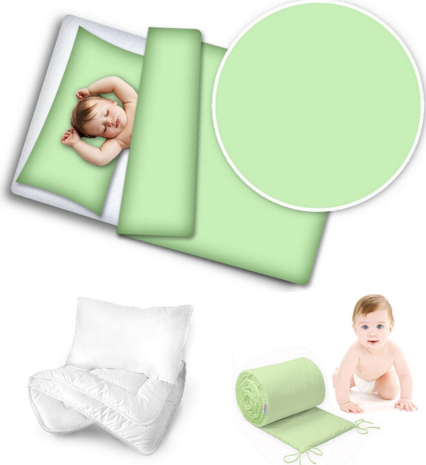 Baby bedding set 5pc nursery cotton pillow duvet bumper 70x80cm Green