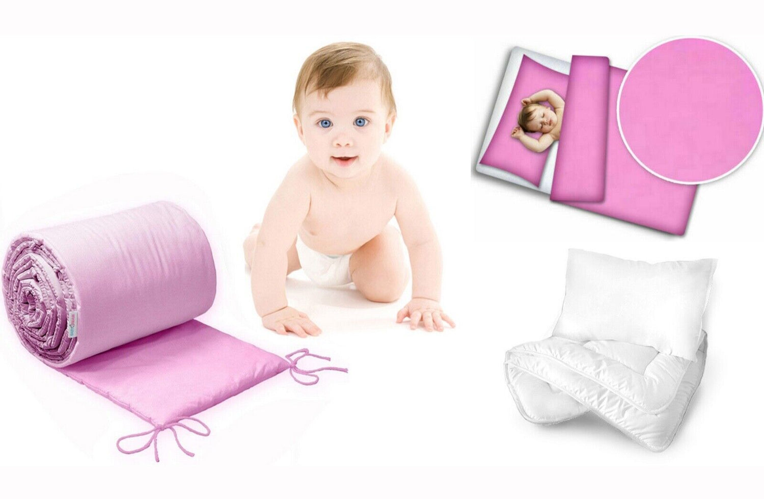 Baby bedding set 5pc nursery cotton pillow duvet bumper 70x80cm Pink