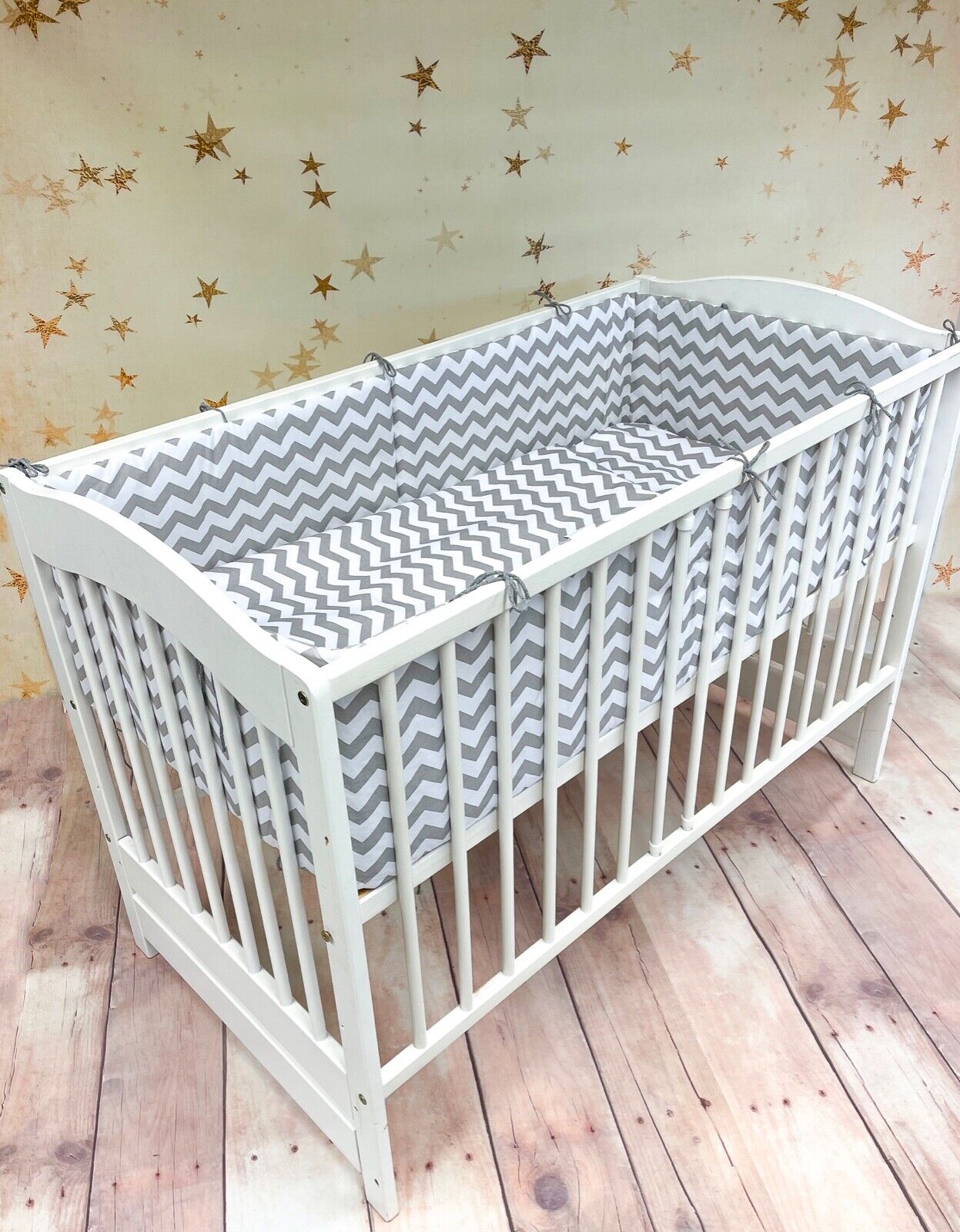 Baby Bedding Set 3pc bumper all around Cotton to Fit Cot 120x60 Zig Zag