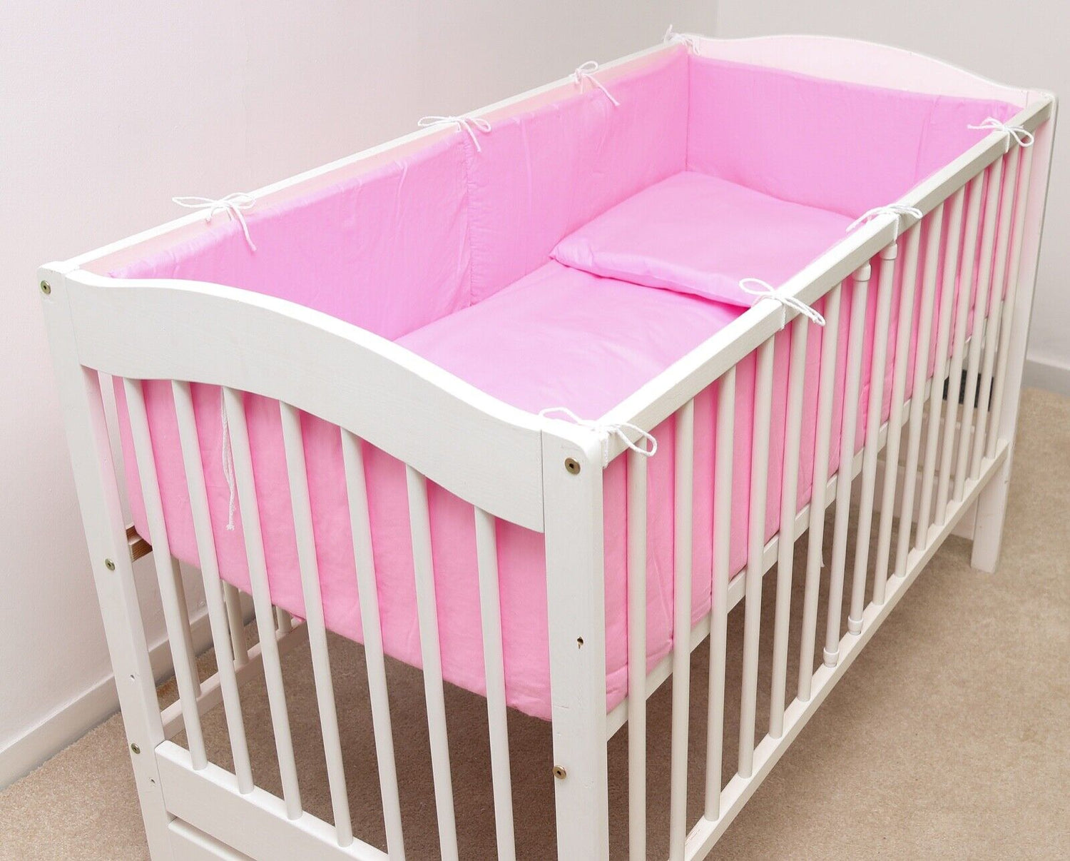 Baby Bedding Set 6pc All-round Bumper Fit Cotbed 120x60cm Pink