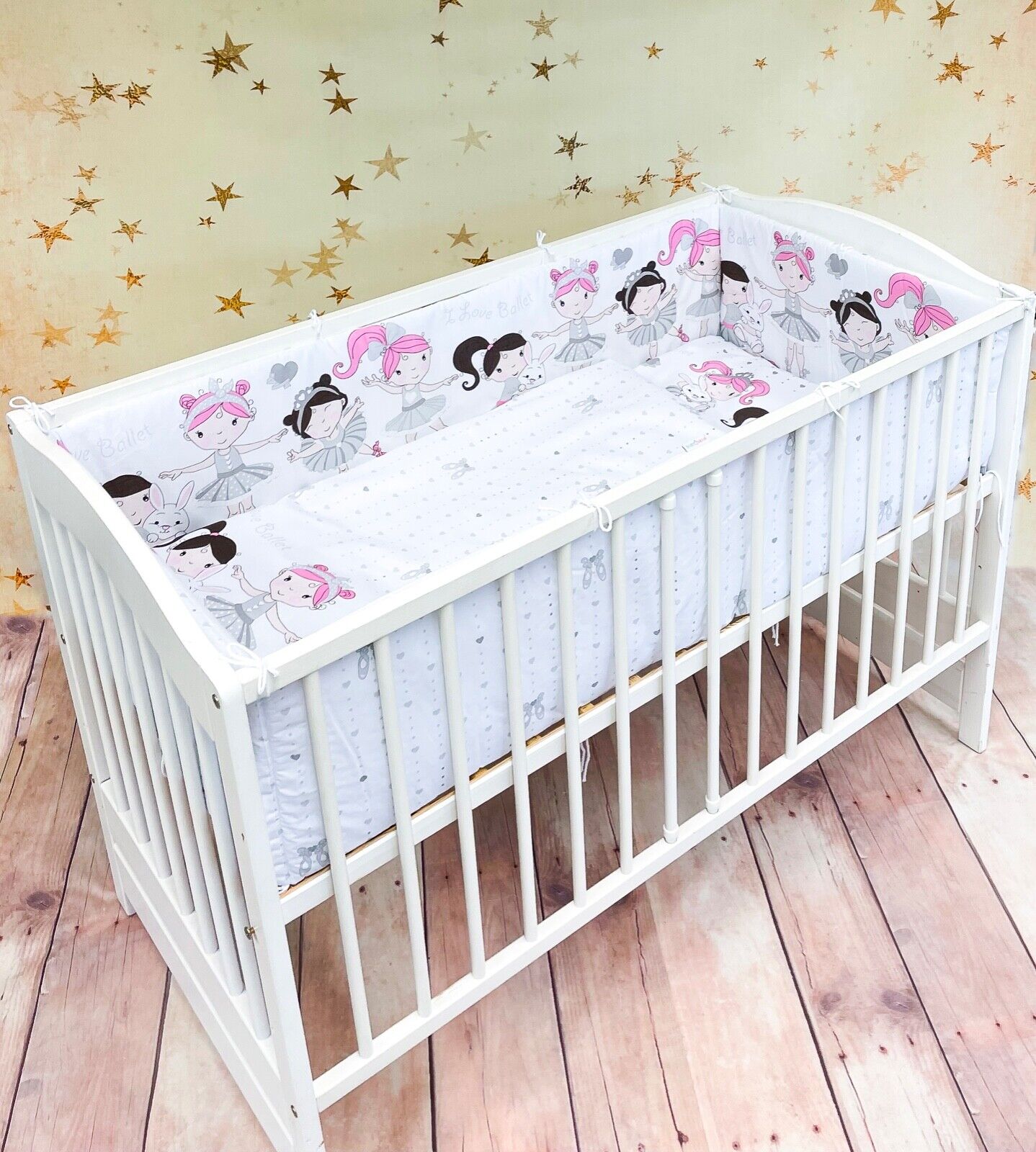 Baby Bedding Set 5pc All-round Bumper Fit Cot 120x60 Ballerina grey