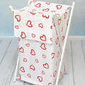 White frame laundry basket with removable linen Red Hearts On White