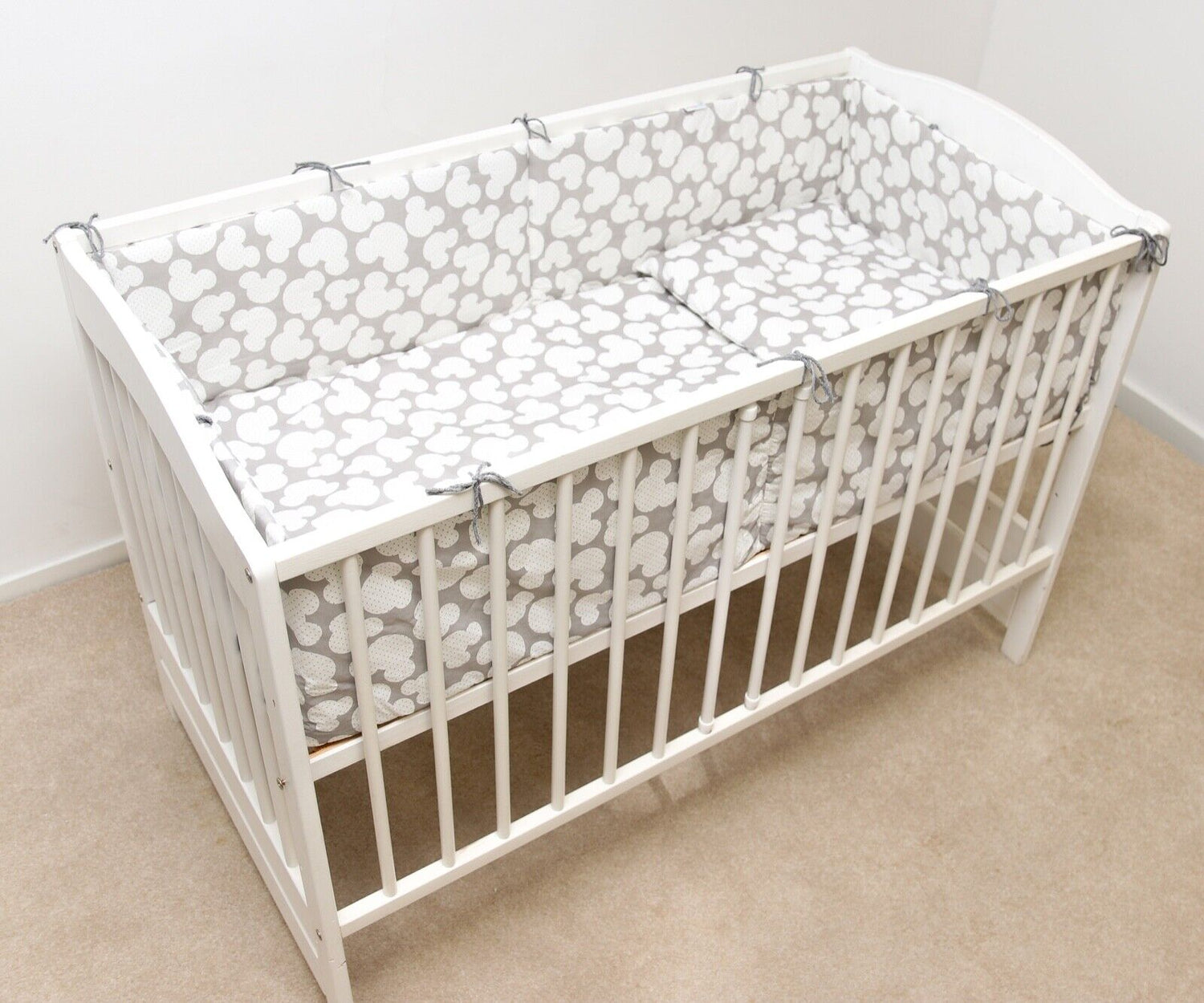 Baby Bedding Set 5pc All-round Bumper Fit Cot 120x60 Mouse grey