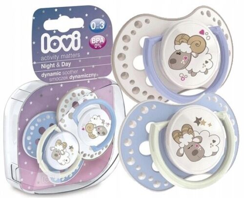 LOVI Dynamic Soother Silicone 0-3m Glow In The Dark Dummy 2 pcs Sheep blue