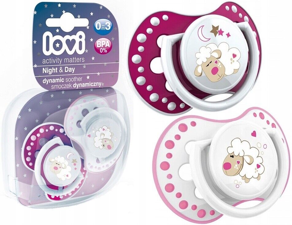 LOVI Dynamic Soother Silicone 0-3m Glow In The Dark Dummy 2 pcs Sheep Pink