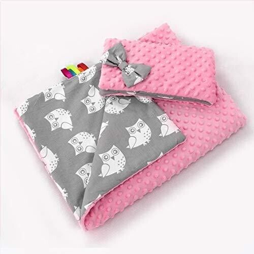 Baby Blanket Cotton Warm Dimple 100x75cm Pink/Owls grey
