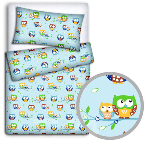 2pc Baby Bedding Set Duvet Cover pillowcase cotton 135X100cm Owls Blue