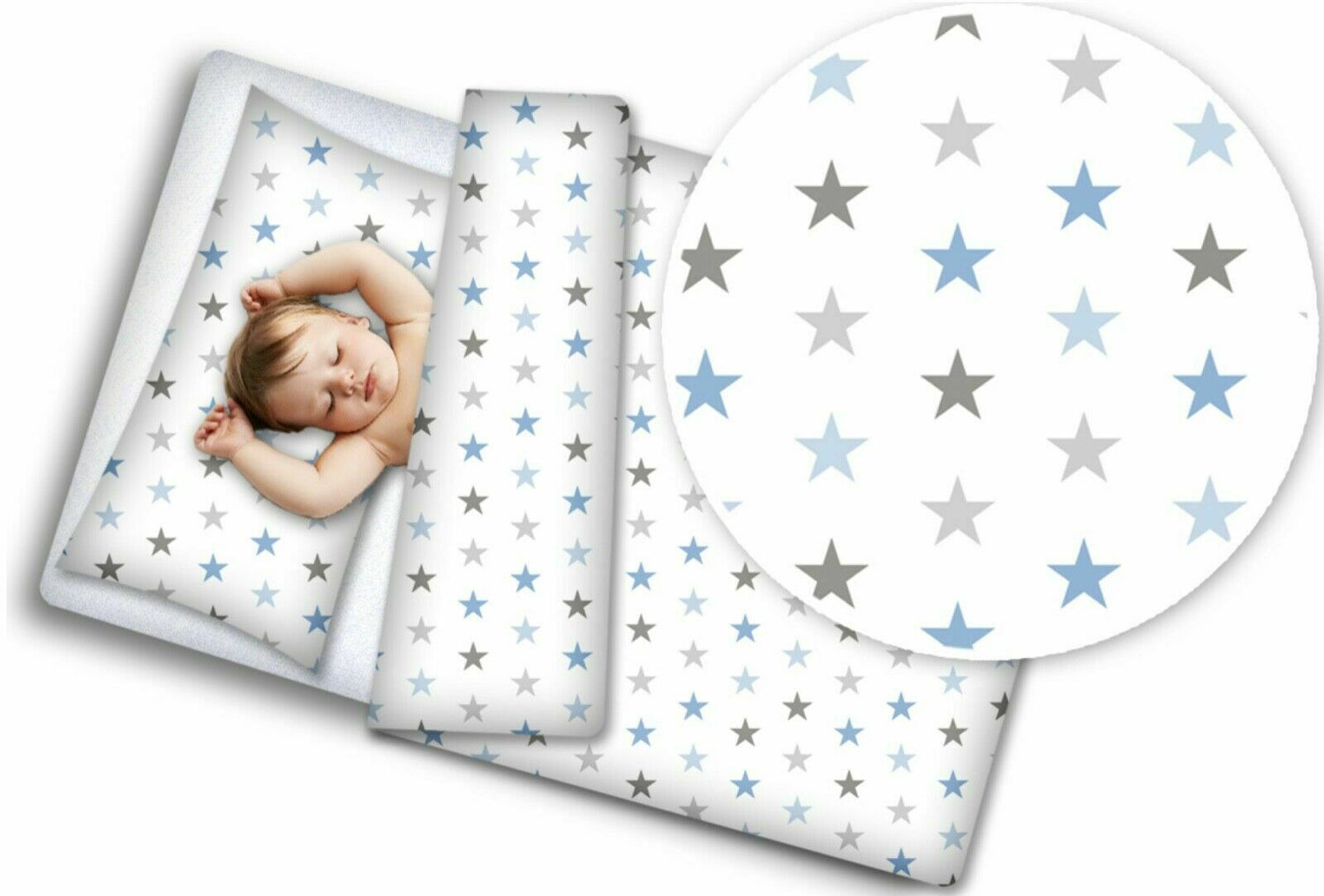 Bedding Set 4Pc Fit Kids Junior Bed 150X120 Grey Blue Stars