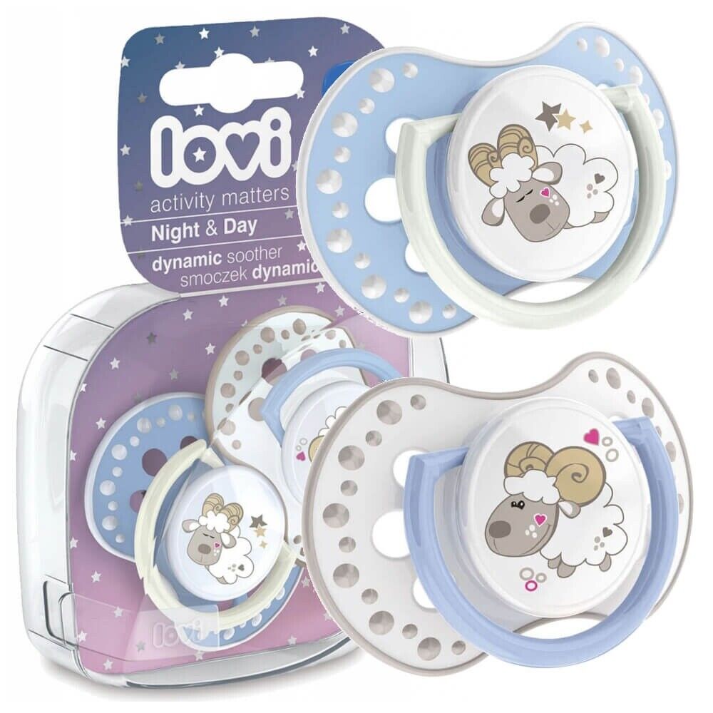 LOVI Dynamic Soother Silicone 6-18m Glow In The Dark Dummy 2 pcs Sheep Blue