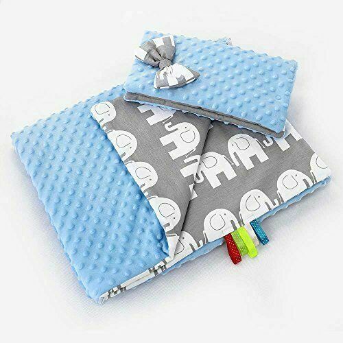 Warm Baby Blanket Dimple Quilt Pillow 100X75cm Blue - Elephants Grey