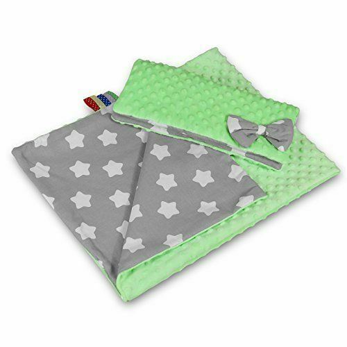 Warm Baby Blanket Dimple Cotton Quilt Pillow Double Sided 100X75cm Green - Big White Stars On Grey