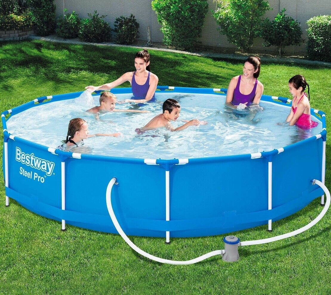Swimming Pool Garden Steel Round Frame 366cm Bestway 12Ft X 30In Pro Set + Pump