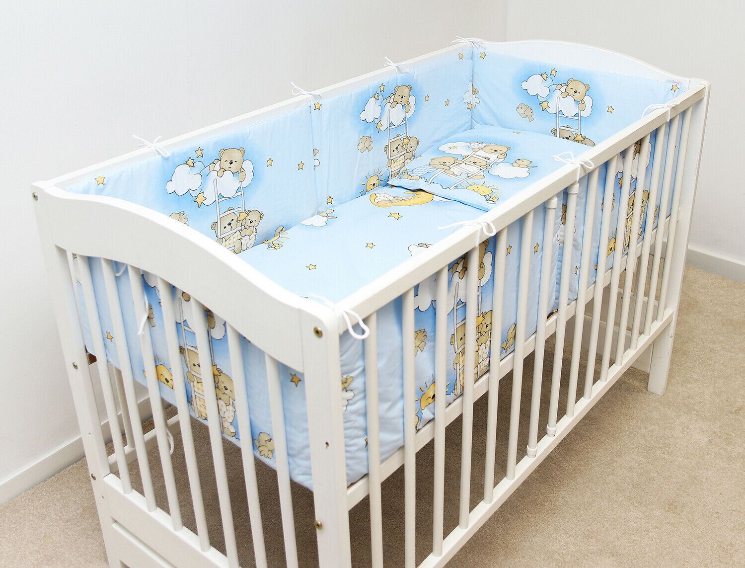 Baby 6Pc Bedding Set All-Round Bumper Fit Cotbed 140X70cm Ladder Blue