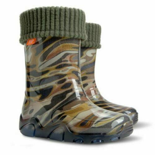 Wellies Kids Rain Snow Boots Removable Inner Lining Socks Wellington Brown Lava