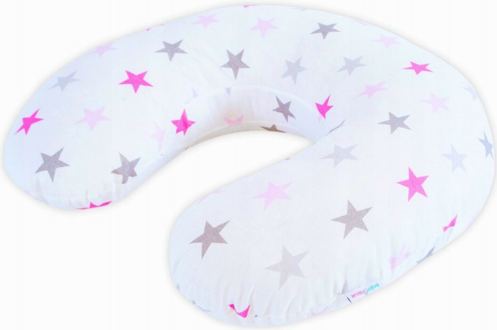 Baby feeding pillow + removable cover cotton newborn maternity Grey Pink Stars