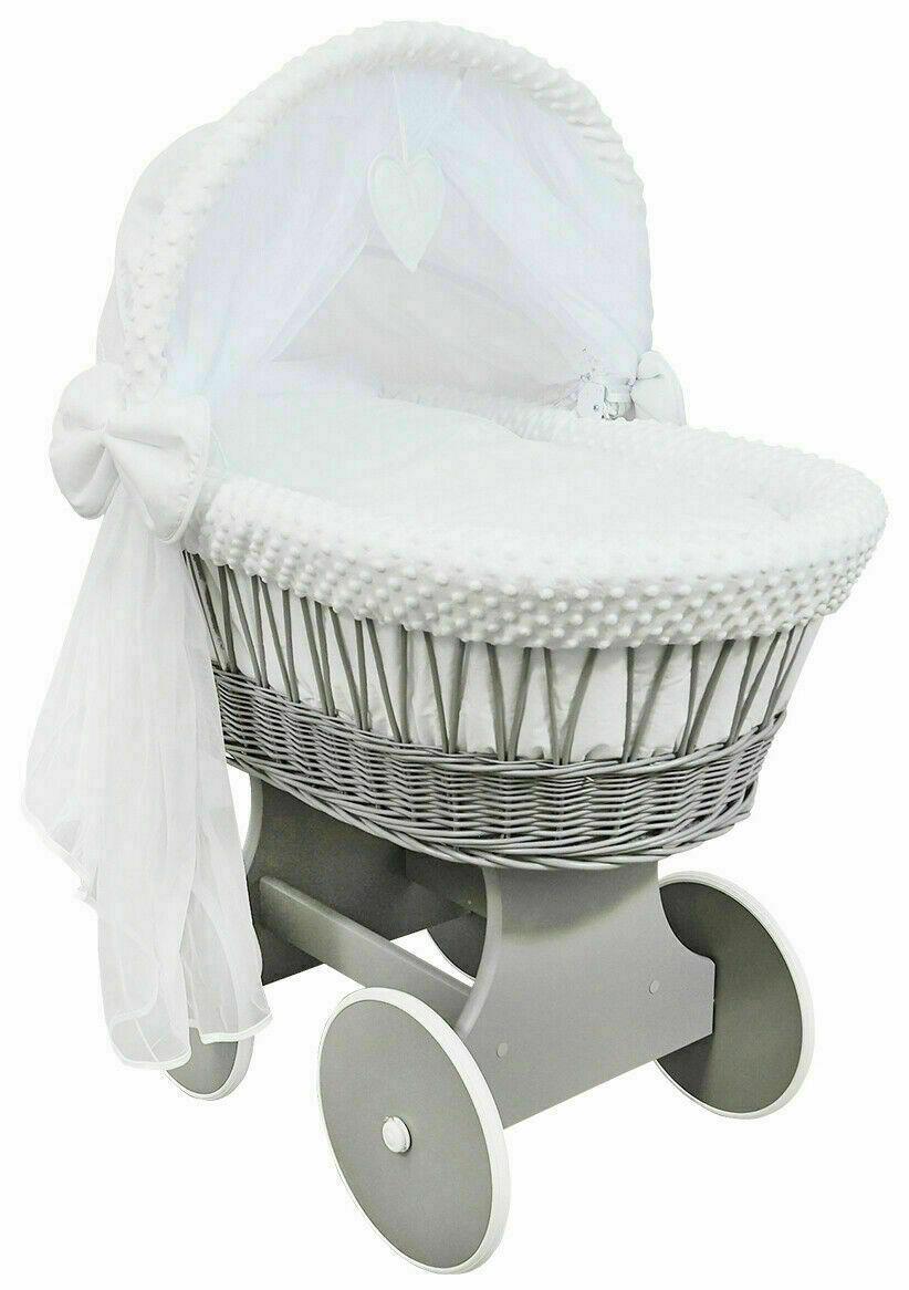 Baby Full Bedding Set With Hood To Fit Wicker Moses Basket Dimple White