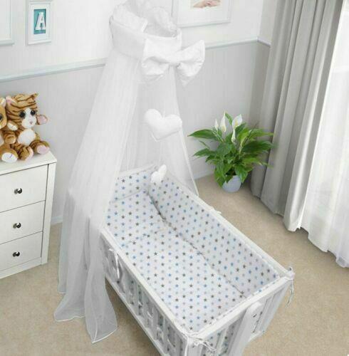 Baby Padded Bumper 100% Cotton To Fit Crib All Round 260cm Grey Blue Stars