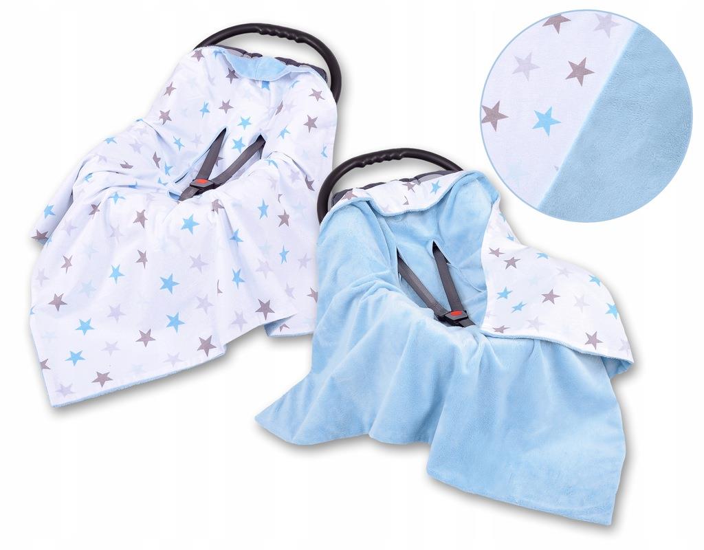Baby Blanket Car Seat Reversible Wrap Plush Soft Double Sided Cotton 100X100cm Blue/Blue Stars On White