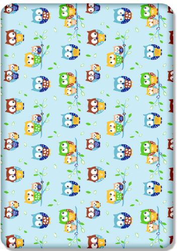 Baby Fitted Junior Bed Sheet Printed 100% Cotton Mattress 160X70cm Owls Blue