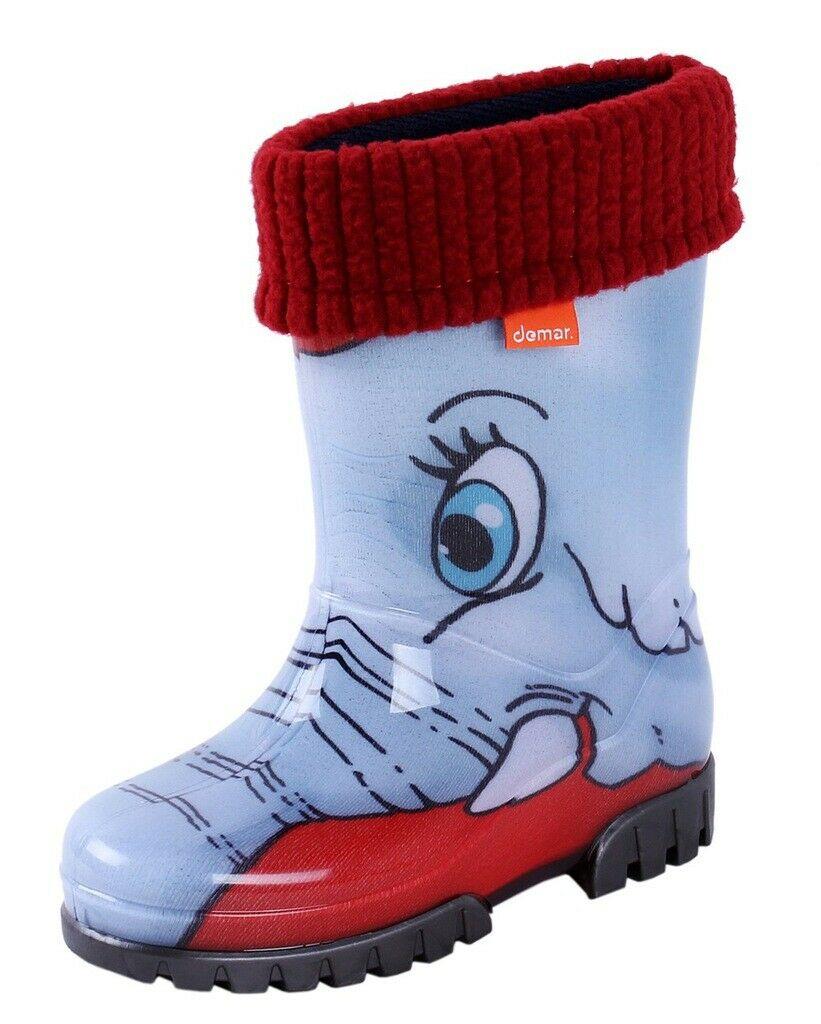 Wellies Kids Rain Snow Boots Removable Inner Lining Socks Wellington Elephant