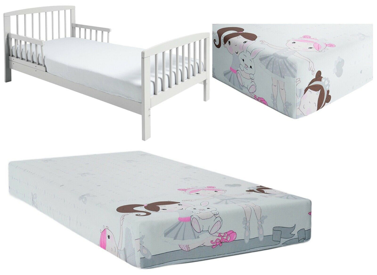 Baby Fitted Junior Bed Sheet Printed 100% Cotton Mattress 160X70cm Ballerina Grey