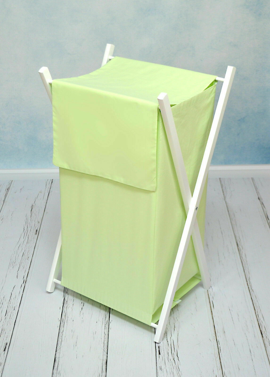 Laundry Basket with white wooden frame and storage removable linen GREEN