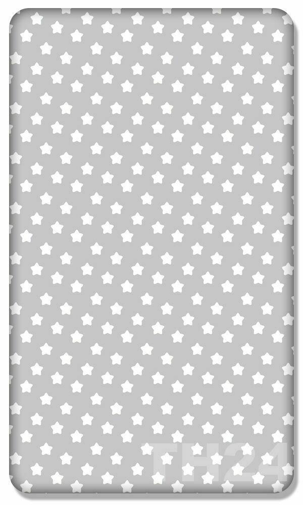 Baby Fitted Cot Bed Sheet Printed 100% Cotton Mattress 140X70cm Big White Stars On Grey