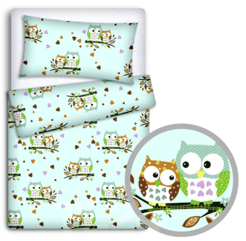 Bedding Set 4Pc Fit Kids Junior Bed 150X120 Owls Turquoise