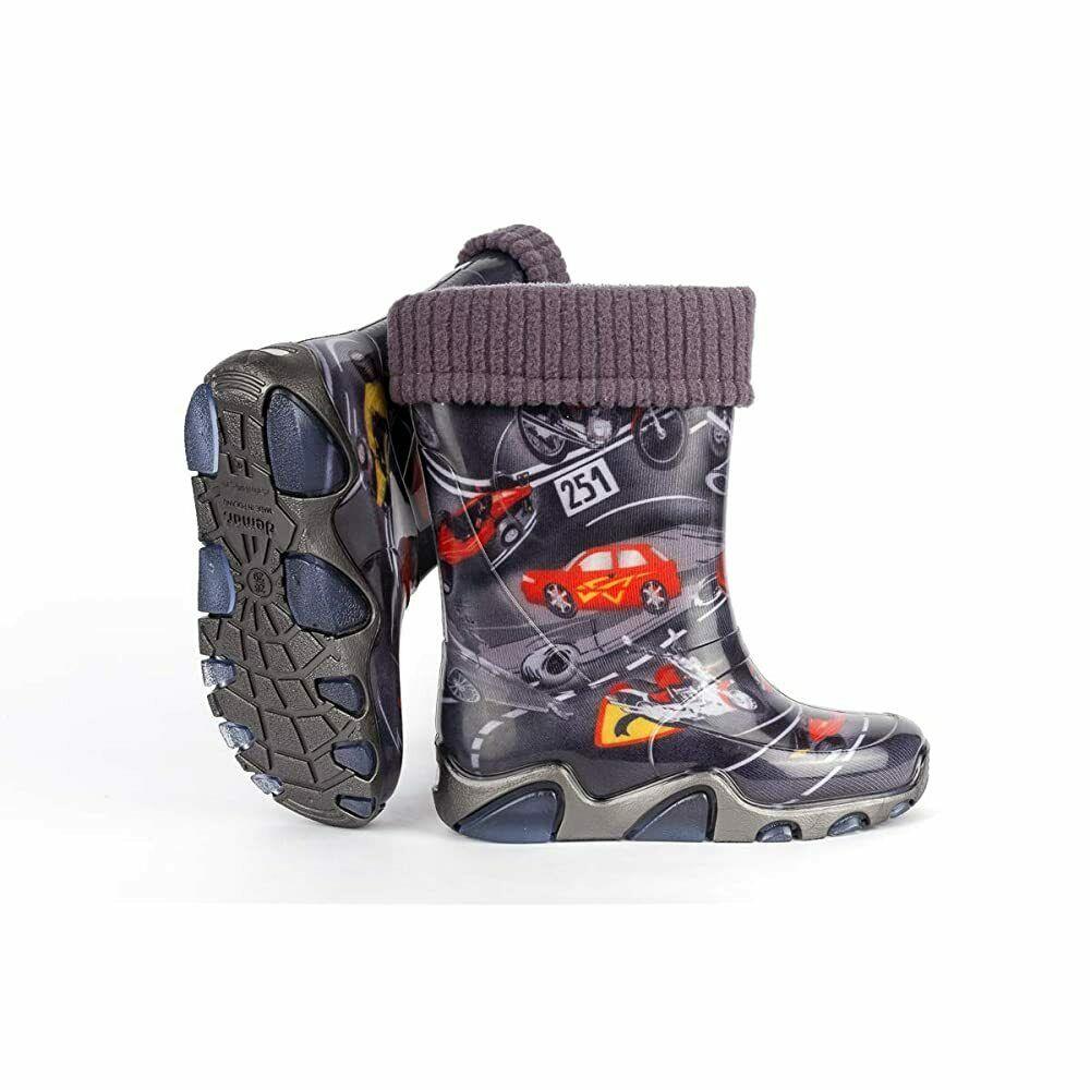 Wellies Kids Rain Snow Boots Removable Inner Lining Socks Wellington Cars