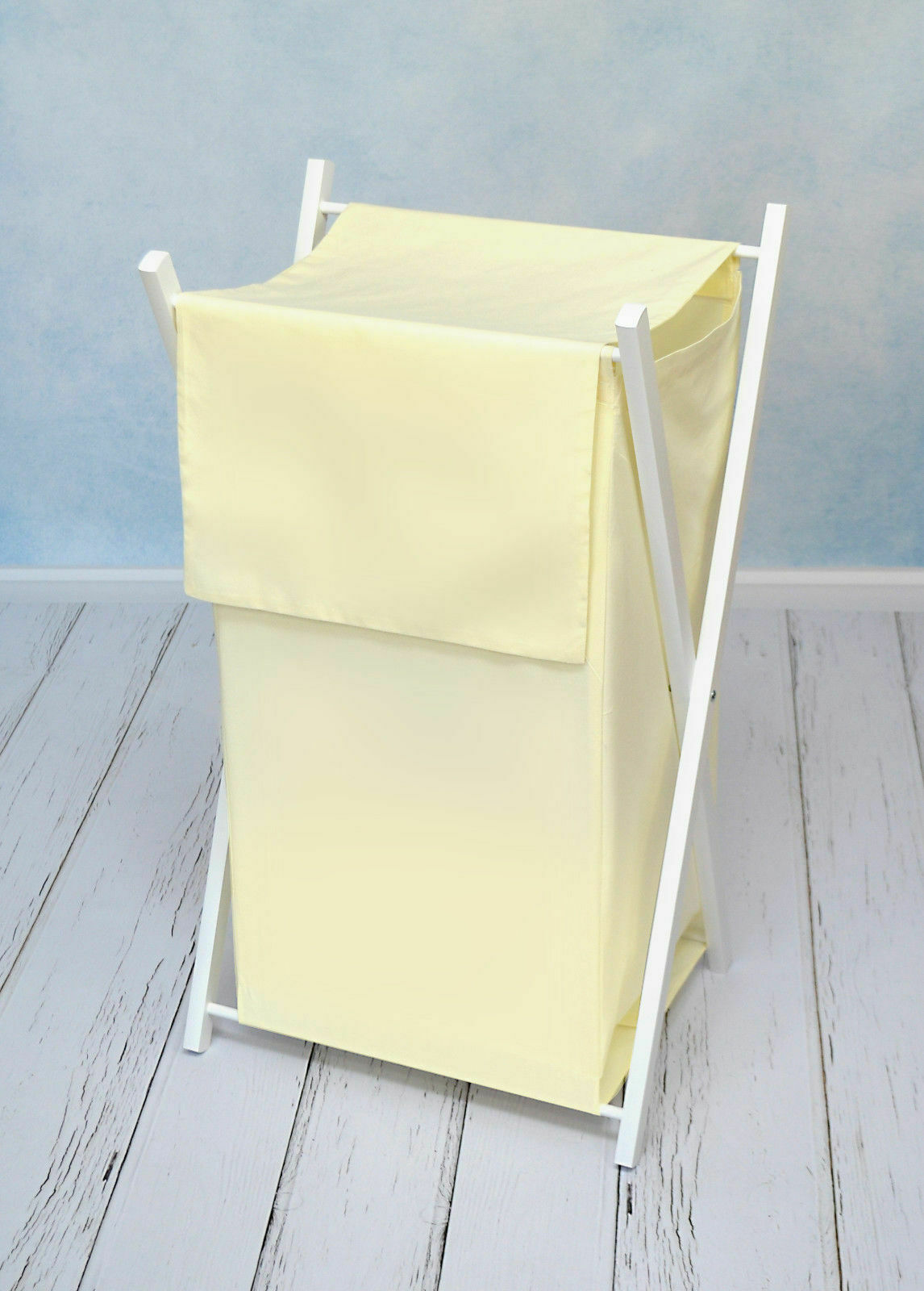 Laundry Basket with white wooden frame and storage removable linen CREAM